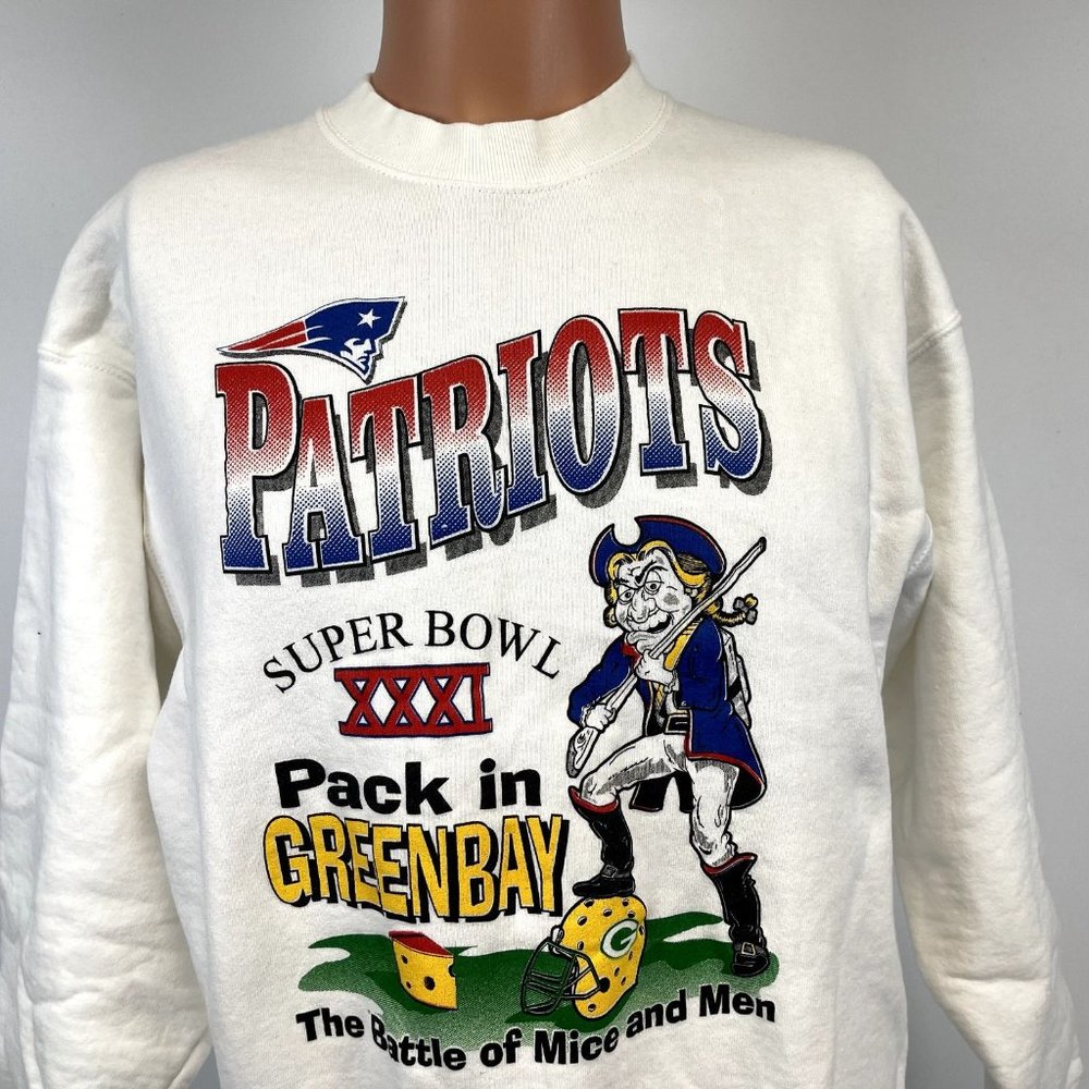 New England Patriots Super Bowl 31 Pack In Green Bay Sweatshirt Vtg 1997 NFL L